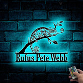 Custom Chameleon Metal Wall Art Led Lights, Personalized Chameleon Metal Name Sign, Jungle Lizard Reptile Metal Wall Sign Decor